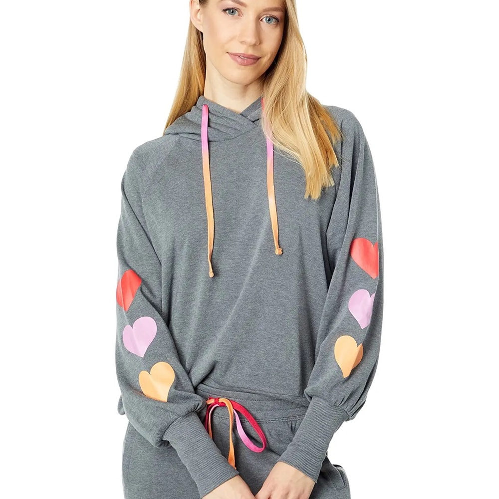 P.J. SALVAGE Love in Color Hoodie Hearts Graphic Rainbow Sweatshirt XS